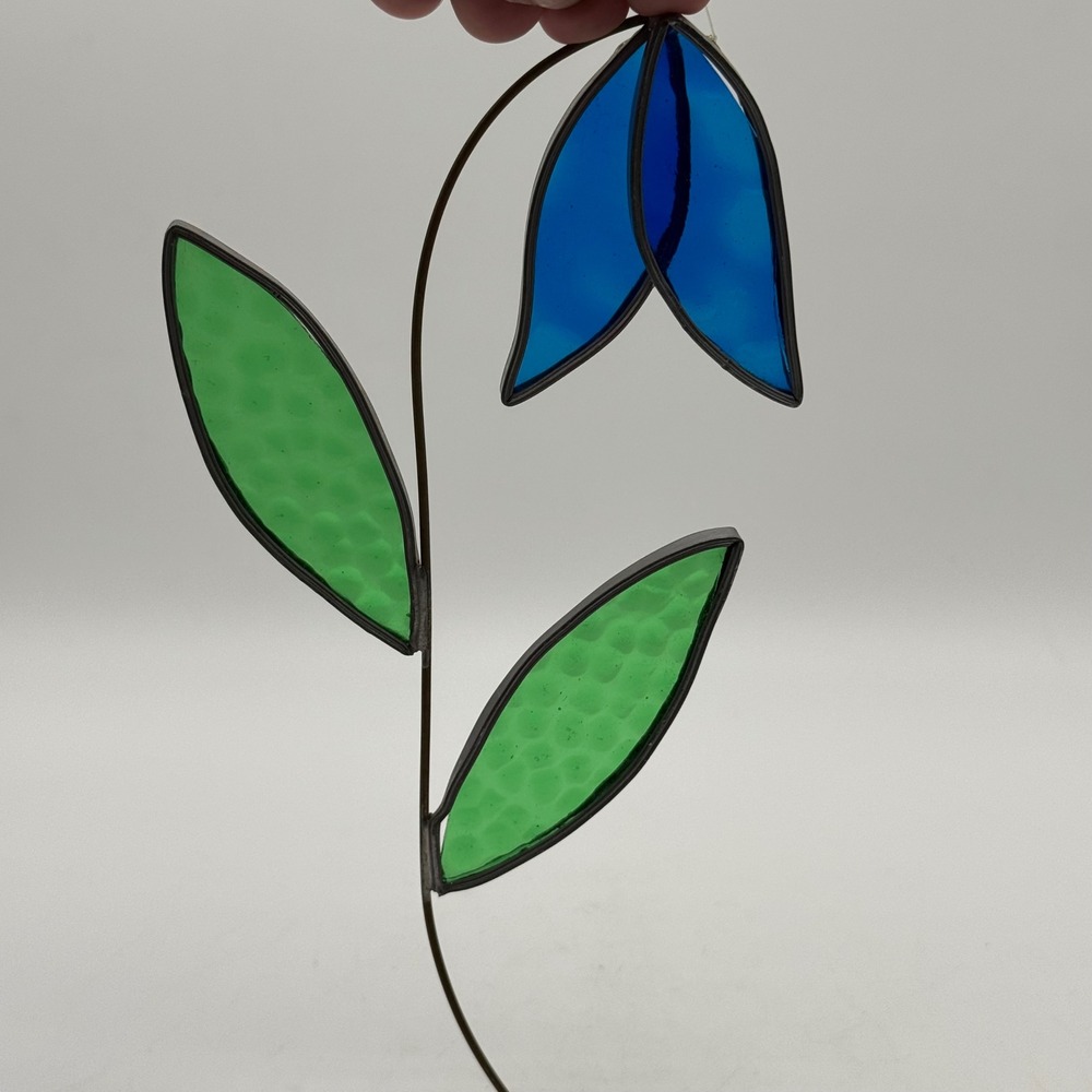 Vintage Handcrafted 3D Stained Glass Bluebell Lily Flower Suncatcher Hanging
